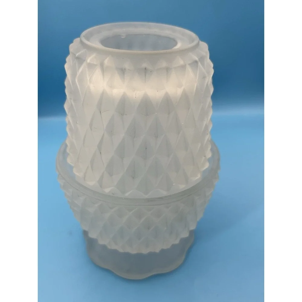 Vintage Indiana 2 piece Glass Fairy Lamp White Satin Frosted Diamond READ